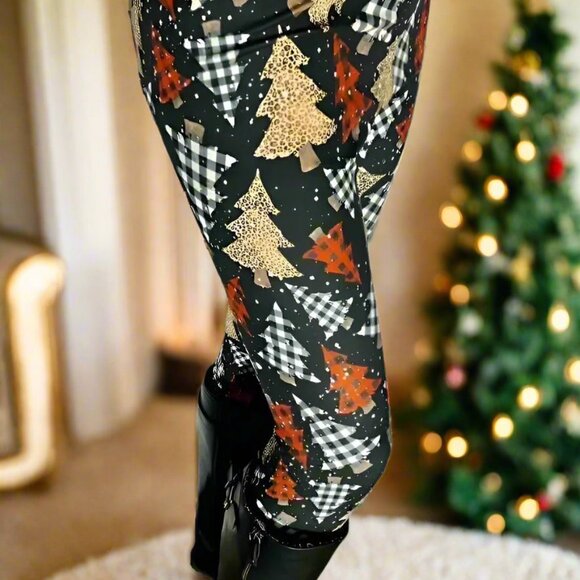 OS/TC NEW Womens Christmas Tree Leggings Buttery Soft Yoga Pants - Picture 9 of 13